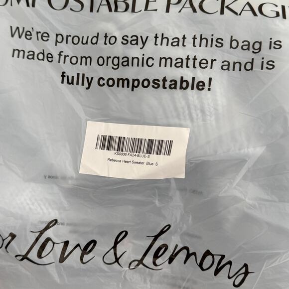 NWT FOR LOVE & LEMONS Rebecca Heart Sweater Size S & M in Blue Knit Turtle Neck - Picture 10 of 11